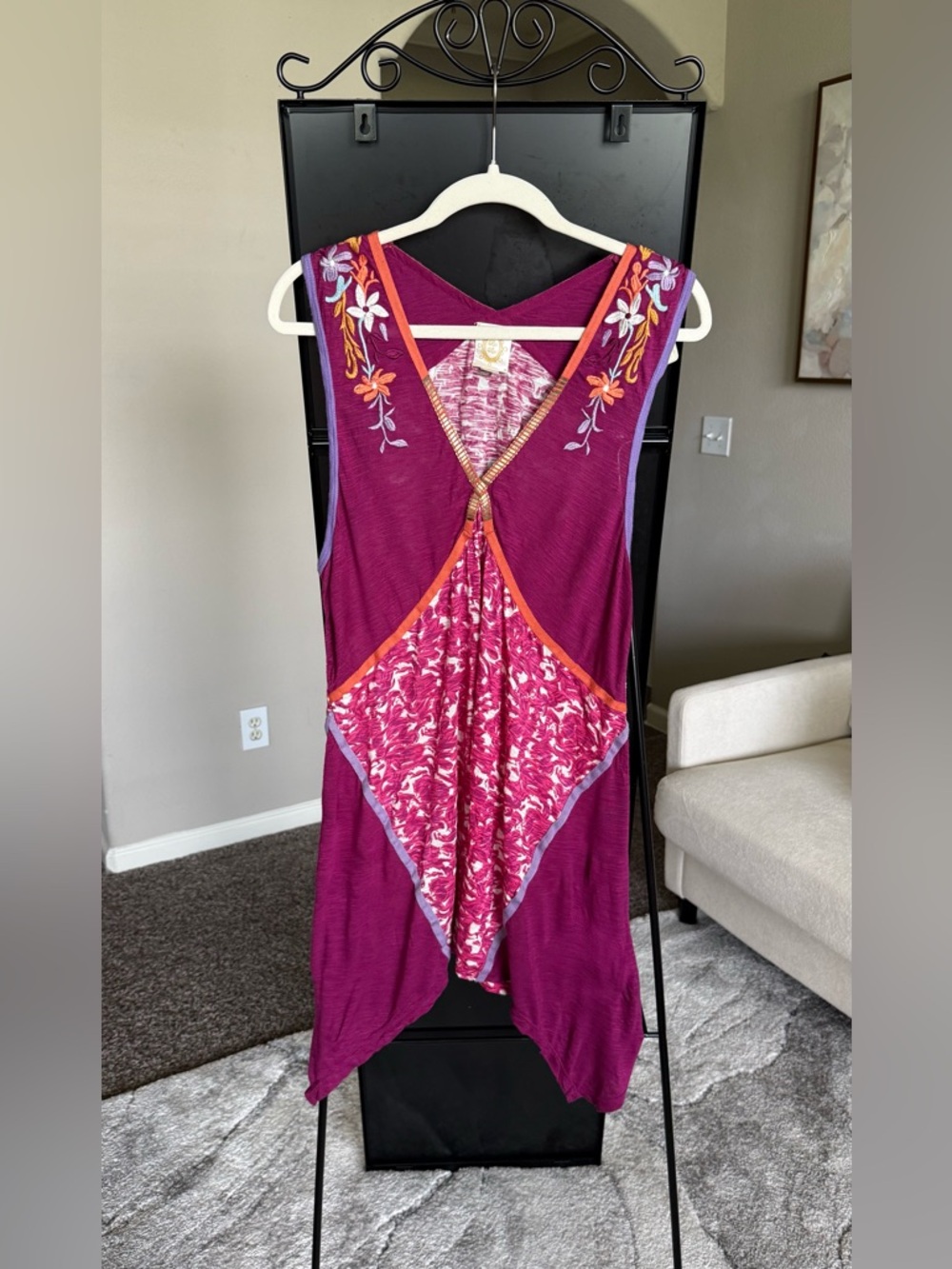 Anthropologie Plum Purple Floral Patchwork Tunic
